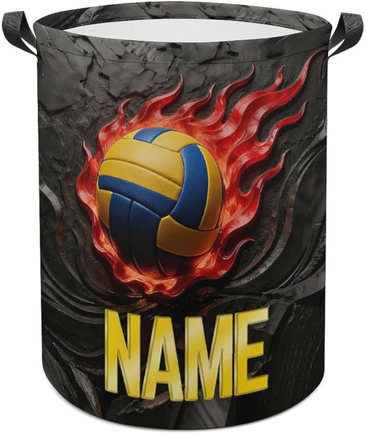 Personalized Volleyball Laundry Hamper Custom Name Funny Dirty Clothes Laundry Basket Portable Storage Basket For Home Bathroom Family Volleyball Lovers Xmas Birthday (style 18)