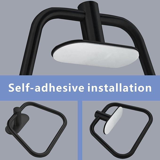 Self-Adhesive Towel Ring, Bathroom Hardware Accessories, 304 Stainless Steel Hand Towel Holder for Bathroom and Kitchen, Ladder Towel Hook, No Drill Installation Wall Mount (Black)