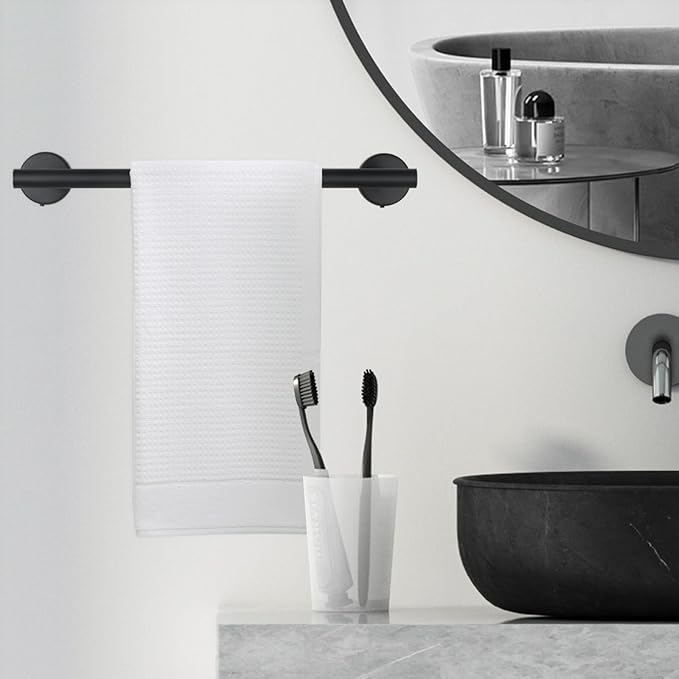 7Pcs Matte Black Bathroom Hardware Set - SUS Towel Racks for Bathroom Wall Mounted, Modern Accessories Includes 15.7 Inch Towel Bar & Ring, Toilet Paper Holders, Robe Hook - Need Drilling