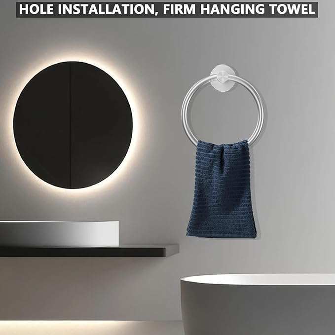 WOOPHEN Hand Towel Ring, Thicken Stainless Steel Bath Towel Holder Modern Round Towel Hanger Wall Mounted for Bathroom, Kitchen (Brushed Nickel)