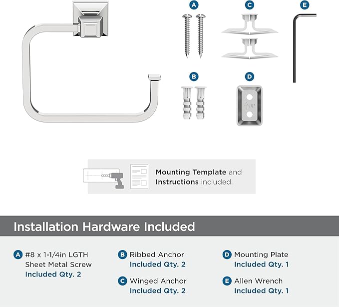 Amerock BH3602226 | Chrome Towel Ring | 5-3/4 in (146 mm) Length Towel Holder | Mulholland | Hand Towel Holder for Bathroom Wall | Small Kitchen | Bath Accessories