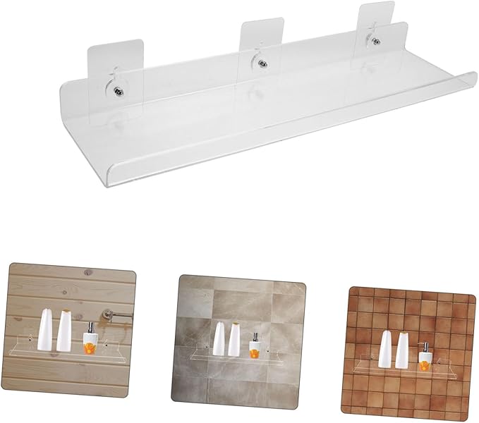 FRCOLOR Acrylic Floating Bathroom Shelves No Drill Wall Storage Rack Space Saving Corner Organizer