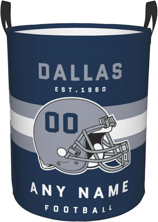 Custom Dallas Laundry Hamper - Personalized Football Style Laundry Basket - Customized Name and Number - Dirty Clothes Hamper Waterproof Large Capacity Hamper for Bedroom Bathroom Living Room