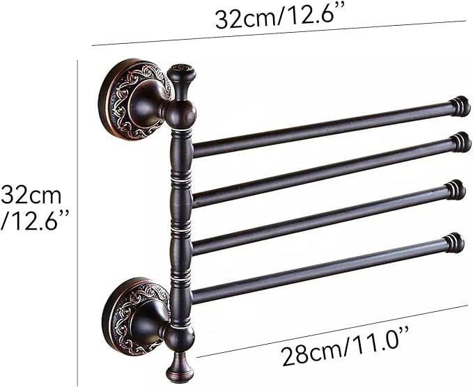 Oil Rubble Bronze Brass Foldable Towel Rack, Wall Mounted Black Bathroom Hardware Accessories,Pattern Carving Design