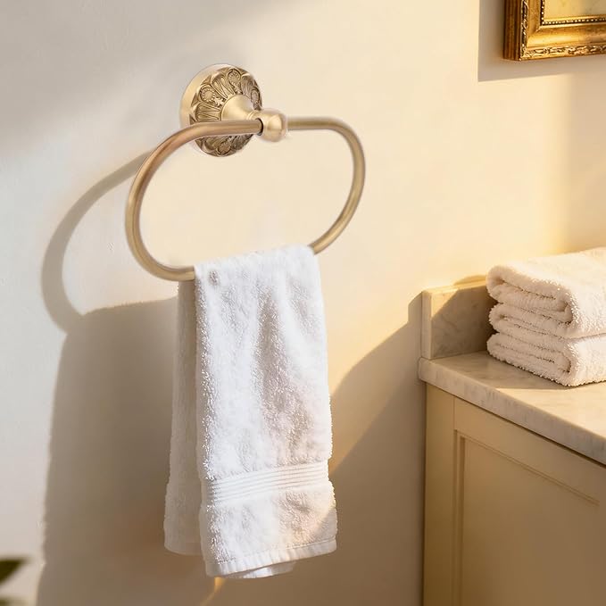 Antique Brass Towel Rack Holder, Oval Retro Brass Hand Towel Ring Wall Mounted Bathroom Accessories for Home Hostel