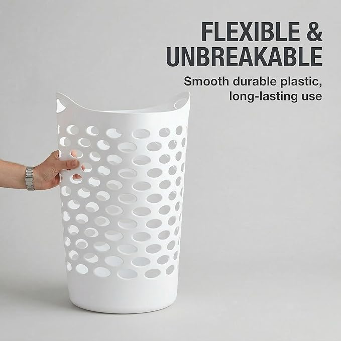2-Pack 2.2 Bushel Flexible Laundry Basket, Lightweight and Easy to Clean，Tall Plastic Hamper for Clothes，Bedroom and Storage - Plastic Laundry Basket with Handles，White