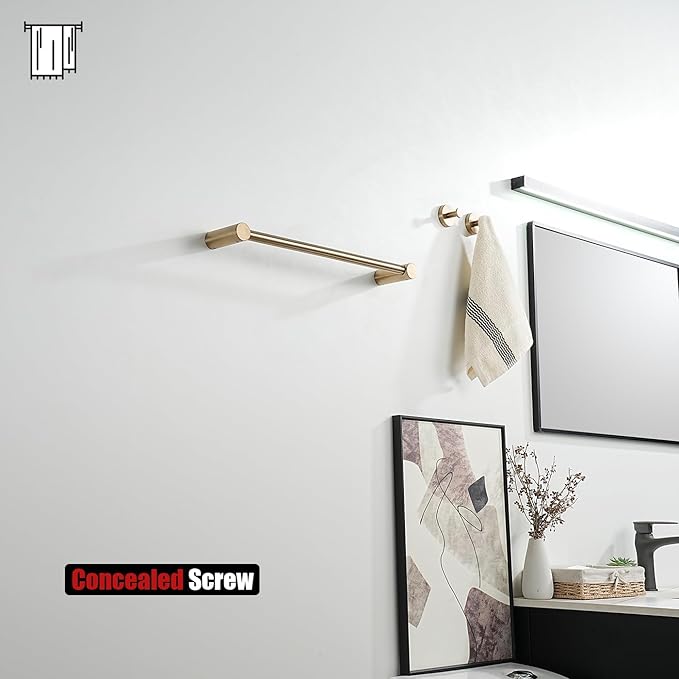 JQK Towel Bar Champagne Bronze, 18.5 Inch 304 Stainless Steel Thicken 0.8mm 2 Pieces Towel Rack Bathroom Wall Mount, Useable Length 16 Inch, TB610L16-CB