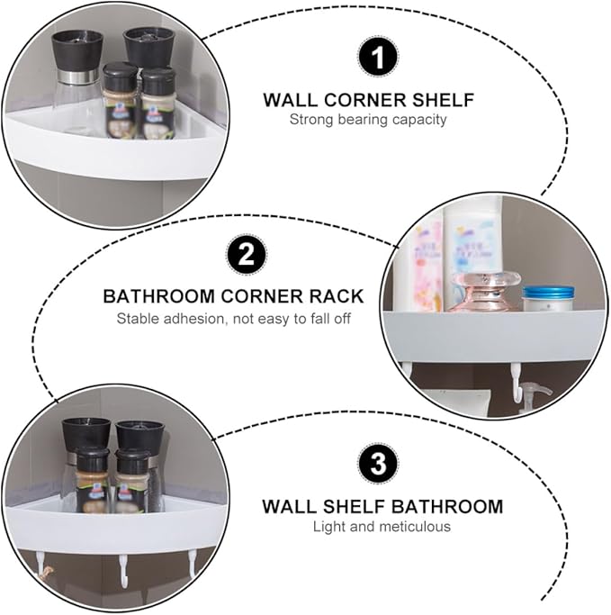 2Pcs Wall Corner Shelf Bathroom Organizer Racks Moisture Drainage Design Strong Adhesion for Kitchen and Toilet Storage