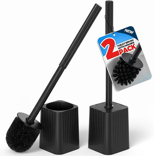FORASTO 2Pack Toilet Bowl Brush and Holder Set - Toilet Scrubber Brush,Cleaning Brush,Bathroom Decor,Household Essentials,Cleaning Supplies,Home Essentials,Black