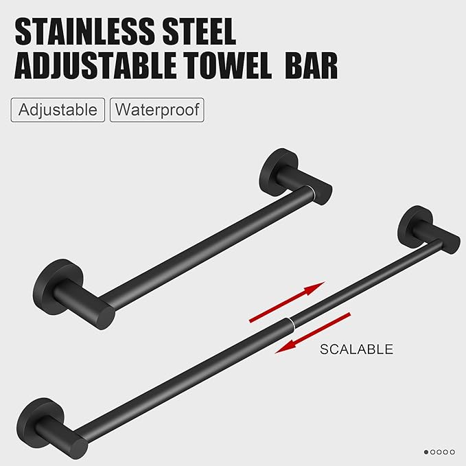 Honmein Towel Bar - Adjustable 304 Stainless Steel Towel Holder for Bathroom (11.8inch-22.6inch) Sturdy and Rustproof Wall Mounted Towel Rack for Bathroom Accessories, Black?€?