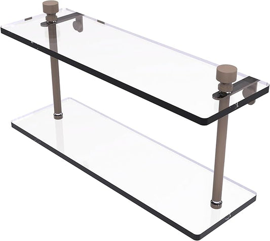 Allied Brass FT-2/16-SHB Foxtrot Collection 16 Inch Two Tiered Glass Shelf, Shaded Beige
