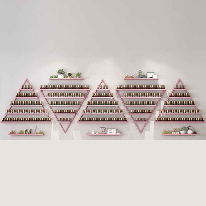 Nail Polish Rack Wall Mounted Perfume Organizer Shelves ,Triangle Nail Polish Metal Holder Essential Oil Display Case Shelf for Home Salon Business Spa, Cosmetics Bottles Storage Cabinet Spice Rack