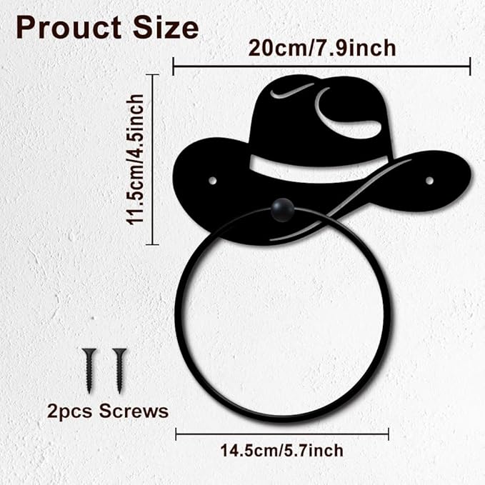 MAYJOYDIY Cowboy Hat Metal Towel Ring Round Hat Hand Towel Holder Ring Hanger Wall Mount Black Vintage Towels Wall Organizer for Kitchen Bath Home Laundry Room Decors Gifts