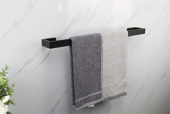 TocTen Bath Towel Rack - 2 Pack Square Base Thicken SUS304 Stainless Steel Towel Bar for Bathroom, Bathroom Bar Accessories Towel Rod Heavy Duty Wall Mounted Towel Holder(Matte Black, 24 Inch)