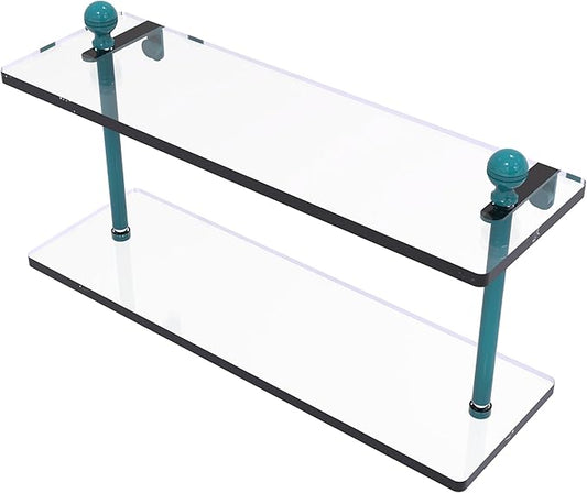 Allied Brass MA-2/16-GLT Mambo Collection 16 Inch Two Tiered Glass Shelf, Glokzin Teal