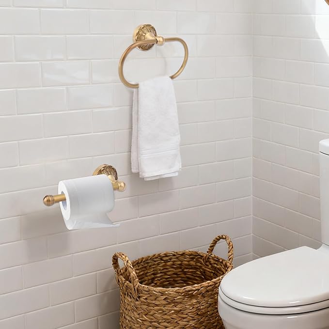 2pcs Antique Brass Toilet Paper Holder, Retro Brass Hand Towel Ring Wall Mounted Towel Rack Bathroom Accessories for Home Hostel