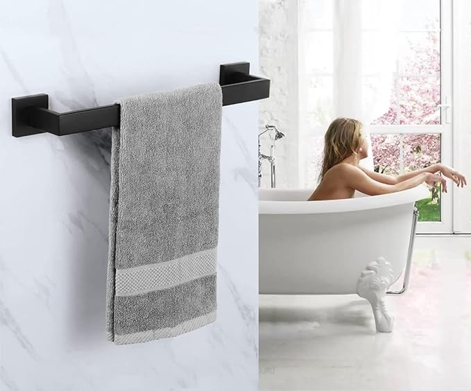 16 Inch Towel Bar 2 Pack for Bathrooms 12/16/20/24/28/32/36 Inch Stainless Steel 304 Matte Black Towel Holder Modern Square Towel Rod Rustproof Wall Mount (2, Matte Black, 16 Inch)