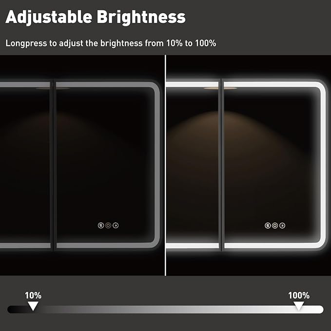 32 x 30 Inch LED Medicine Cabinet with Mirror, UL Certified Dimmable Lighted Bathroom Mirror Cabinet, Anti-Fog & Memory Function, 3 Color Modes, Recessed or Wall Mounted, Adjustable Shelf, Black