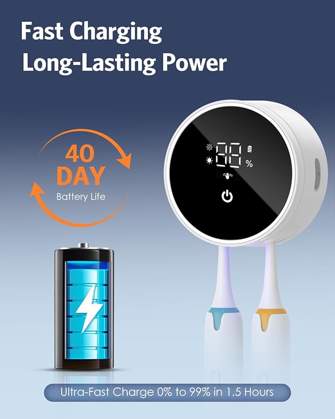 Upgraded UV Toothbrush Cleaner Holder Wall Mounted, Temracha Razor Electric Toothbrush Holder for Bathroom, LED Smart Screen, with Auto-Inductive Cover, Cleaning and 60-Degree Drying, for Home, Travel