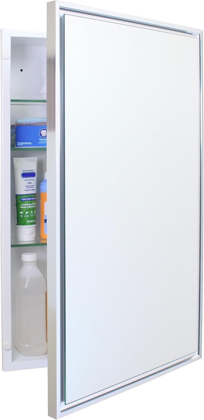 Fox Hollow Furnishings 16x26 Parker Metro Metal Framed Rectangle Recessed Bathroom Medicine Cabinet, Floating Mirror, 14x24 in-Wall Opening, Steel, Adjustable Glass Shelves, Magnet Close, Chrome