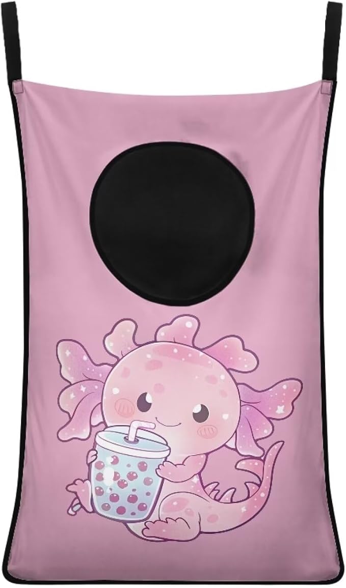 ZOUTAIRONG Cute Axolotl Women Hanging Hampers for Laundry Over The Door Laundry Hamper Dirty Clothes Storage Laundry Baskets Space Saving Hamper Afro Black Girl Organizers Home Decor