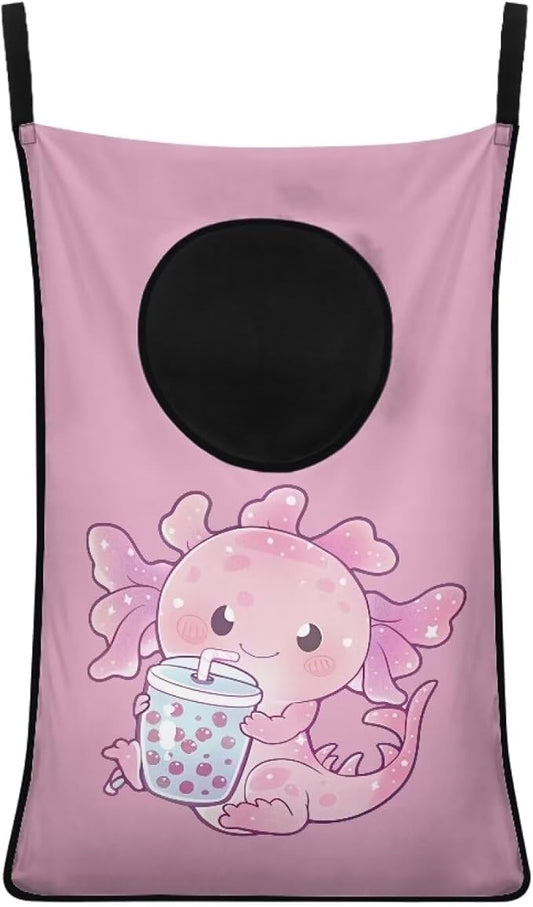 ZOUTAIRONG Cute Axolotl Women Hanging Hampers for Laundry Over The Door Laundry Hamper Dirty Clothes Storage Laundry Baskets Space Saving Hamper Afro Black Girl Organizers Home Decor