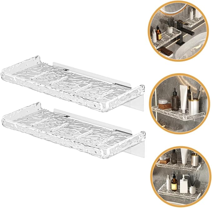 Healifty 2pcs Floating Shelf Wall Mount Storage Rack Toiletries Display for Laundry Room