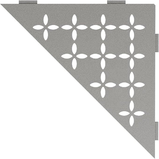 Schluter Triangular Corner Shelf for Tiled Walls - Floral Design, Aluminum Material, Stone Grey Finish, 3/32" Thick Anchoring Tabs - SES1D5TSSG