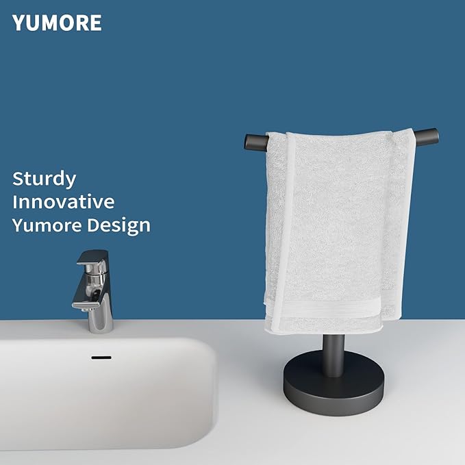 YUMORE Hand Towel Holder Stand Countertop Towel Rack Free Standing Towel Bar Hanger for Bathroom Kitchen Matte Black