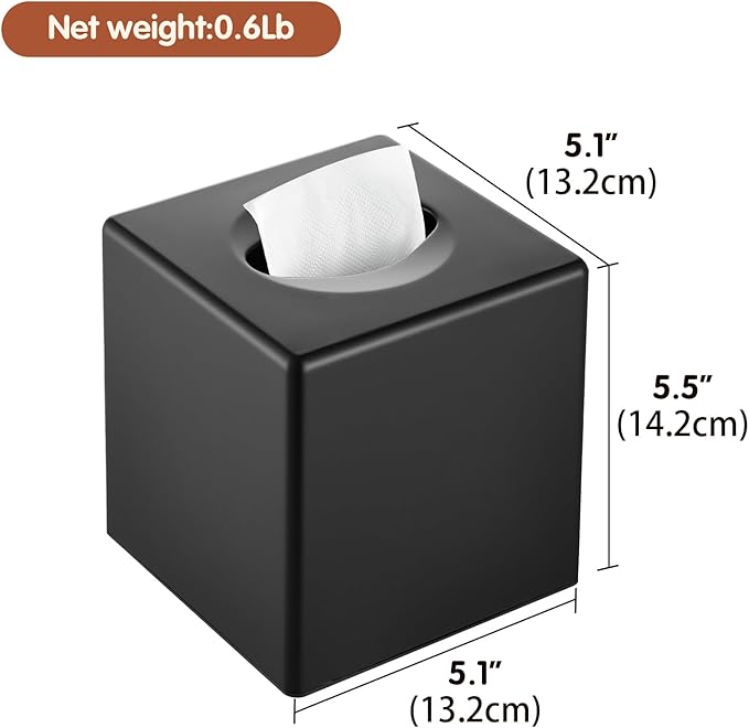 Y-in Hand Tissue Box Cover, Square Facial Tissue Holder Storage for Bathroom Vanity, Countertops, Dressers, Night Stand, Parlors and Offices - Black