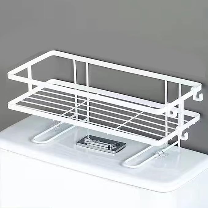 Pongnas Large Capacity Iron Toilet Shelf for Bathroom with Nail Installation, Practical Design (Single Layer White)