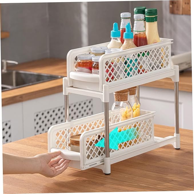 Bathroom Shelf Double Organizer Kitchen Storage Rack Countertop Organizer White Easy Clean