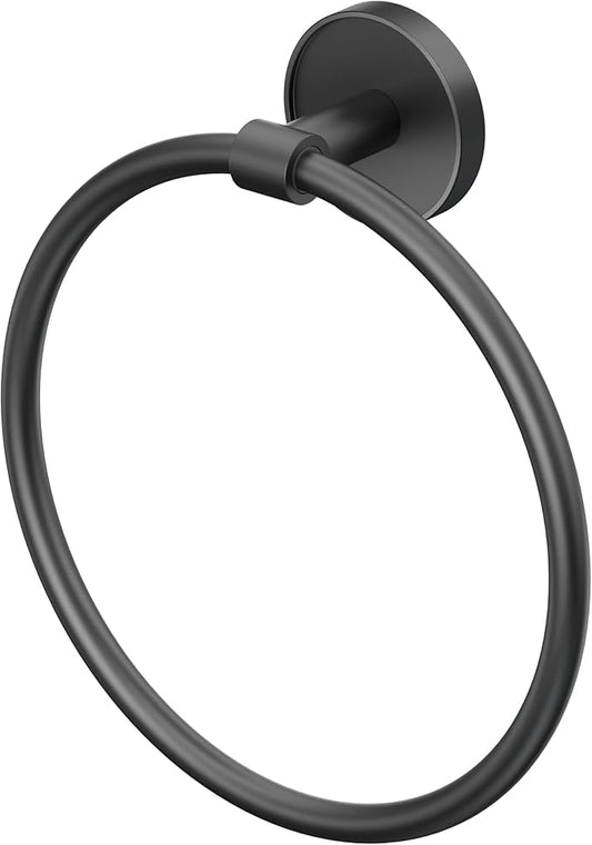 Gatco 5552MX Sky Towel Ring | Modern Hand Towel Holder for Bathroom | Stylish Decorative Hardware, Heavy Duty Metal, EZ Ancor Mounting | Matte Black