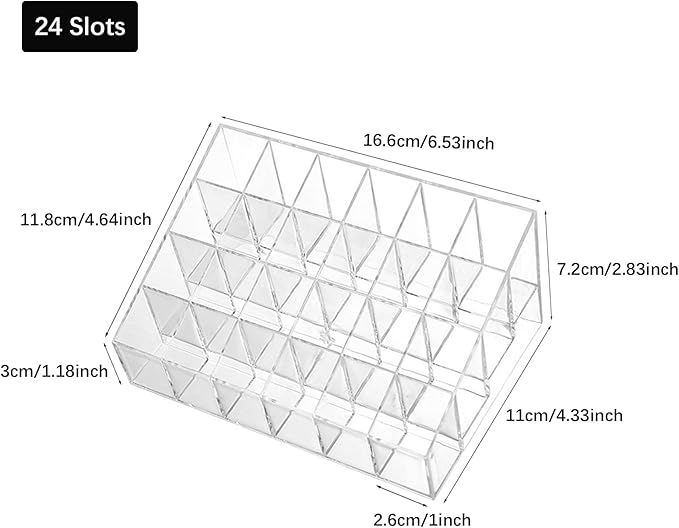 24 Spaces Lipstick Holder, Clear Acrylic Lipgloss Lipstick Organizer and Cosmetic Case Display Rack, Makeup Organizer for Lip Gloss Brushes Bottles More(6x4 Arrangement)