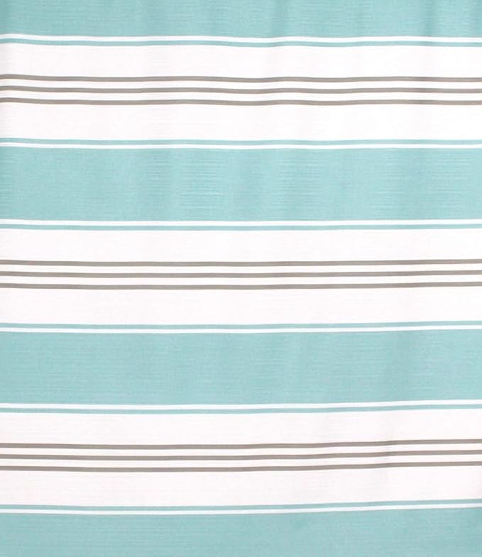 Serafina Home Nautical Striped Fabric Shower Curtain, Coastal Wide Stripe Design, Aqua Grey White, 70" x 72", with Hooks