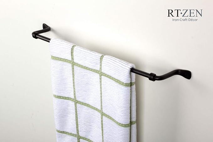 RTZEN Farmehouse Bathroom Towel Holder - Wrought Iron Matte Metal Black Towel Bar Wall Mount Rod - Handmade Home Decor Metal Kitchen Hanger Bar (17'' - Fits 14.5 Inch Towels)