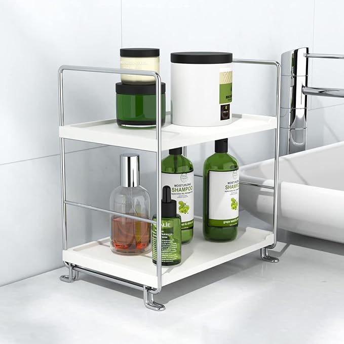 2-Tier Bathroom Countertop, Cosmetics Skincare Organizer Holder for Perfume, Bathroom Counter for Dresser and and Kitchen Vanity Organizer (Sliver)