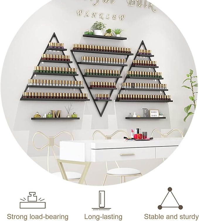 Nail Polish Rack Wall Mounted Perfume Organizer Shelves ,Triangle Nail Polish Metal Holder Essential Oil Display Case Shelf for Home Salon Business Spa, Cosmetics Bottles Storage Cabinet Spice Rack
