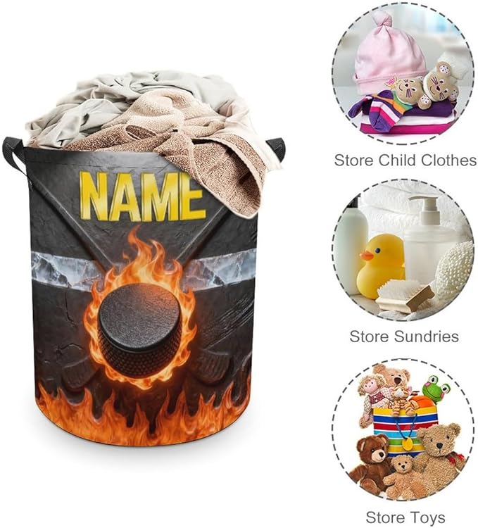 Personalized Ice Hockey Laundry Hamper Custom Name Funny Dirty Clothes Laundry Basket Portable Storage Basket For Home Bathroom Family Hockey Lovers Xmas Birthday (style 20)