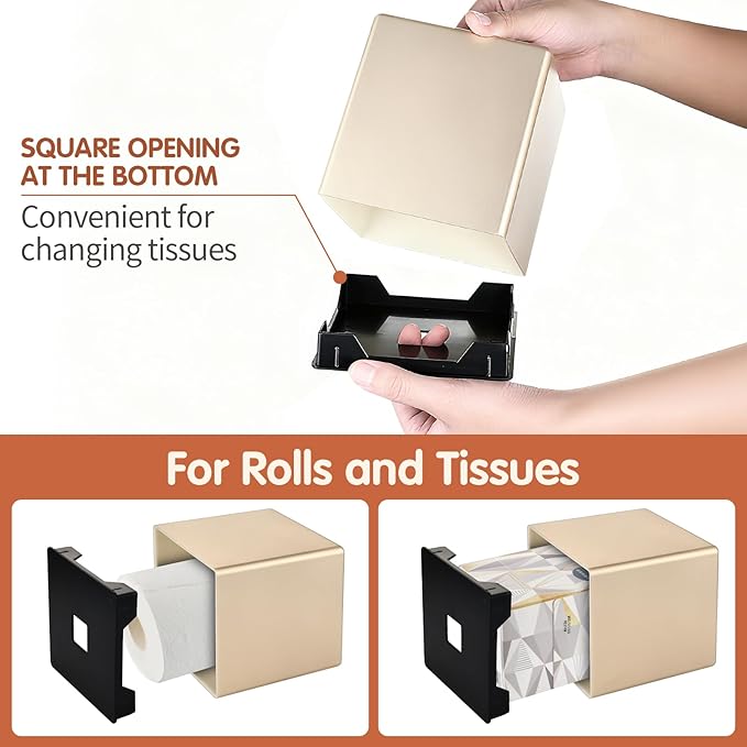 Y-in Hand Tissue Box Cover, Decorative Square Facial Storage Tissue Box Holder, Home Accessories for Bathroom Vanity Countertops, Dressers, Night Stand, Parlors and Office - Champagne Gold