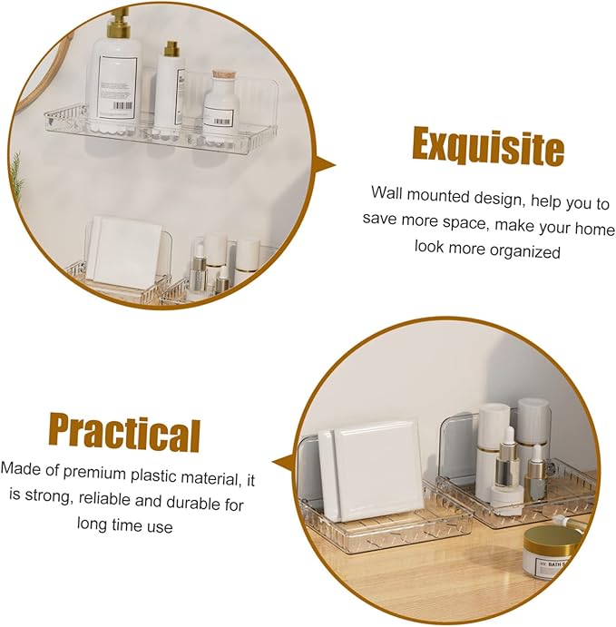 PRETYZOOM 2pcs Wall Storage Organizer No Drill Floating Shelf for Bathroom Kitchen and Bedroom Plastic Wall-Mounted Makeup and Utility Storage