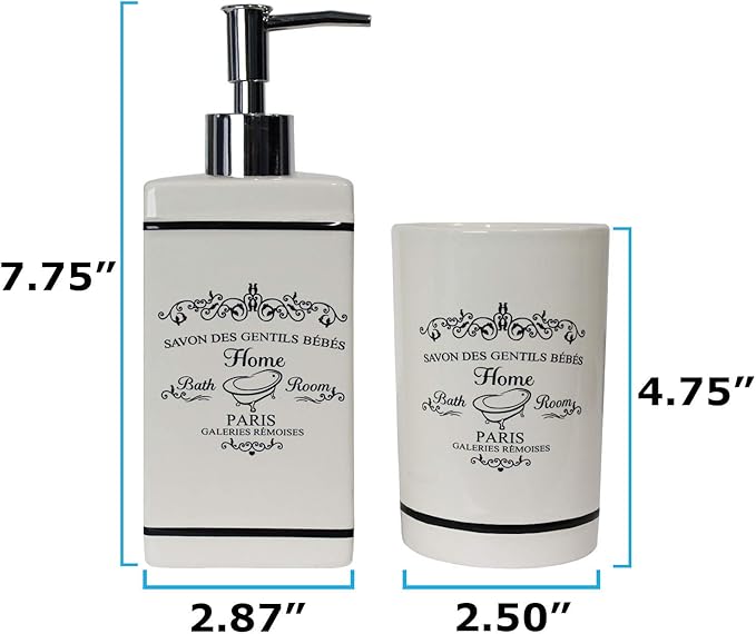 Blue Donuts 4 Piece Bathroom Accessories Set - Heavy Duty Ceramic Paris Bathroom Accessory Set Includes Hand Soap Dispenser, Toothbrush Holder, Soap Dish, Tumbler, Cream