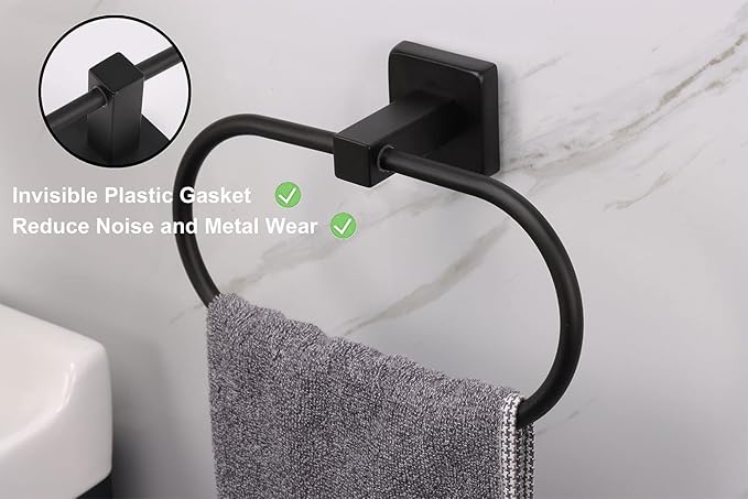 TocTen 2 Pieces Towel Ring/Hand Towel Rack - Thicken SUS304 Stainless Steel Bathroom Hand Towel Holder Heavy Duty Unique Oval Hand Towel Hanger Wall Mounted for Bathroom Kitchen Sink（Matte Black）