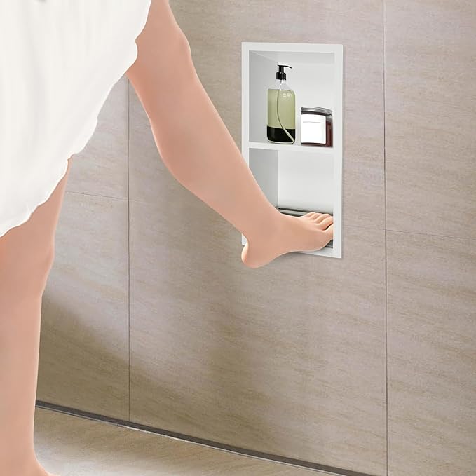 Hollow Furnishings, Stainless Steel Recessed Storage Cabinet for Bathroom - Space-Saving Wall-Mounted Design, Rust-Resistant, Easy Install (White, 34x18x10cm)