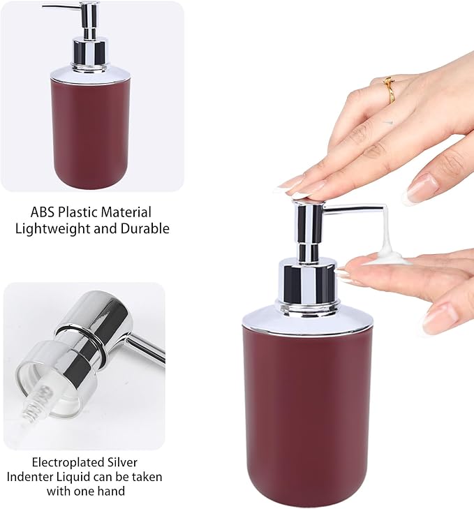 Red Bathroom Accessories Set, 4-Piece Plastic Bathroom Set with Soap Dispenser, Toothbrush Holder, Rinse Cup & Soap Dish, Bold Red Bathroom Decor for Home