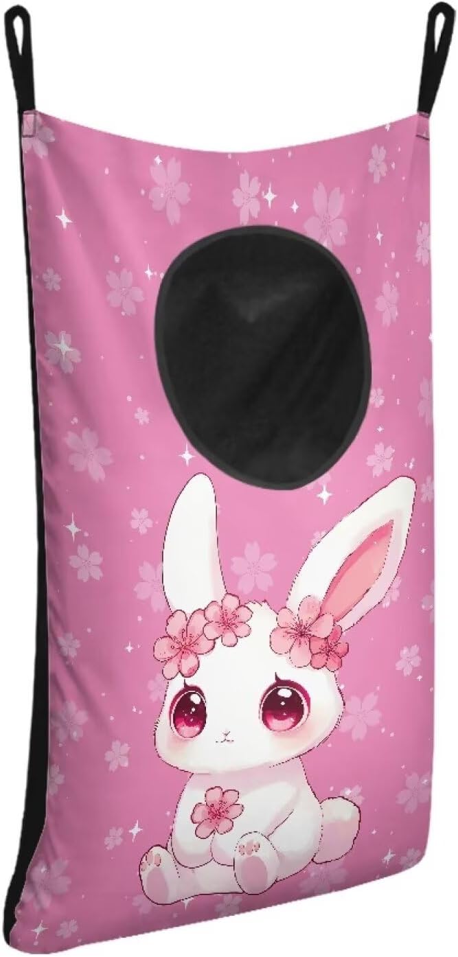 ZOUTAIRONG Cherry Blossom Rabbit Hanging Laundry Hamper Laundry Bag Washable Hamper for Clothes Laundry Basket Toys Storage Organizers for Home Bedroom Bathroom