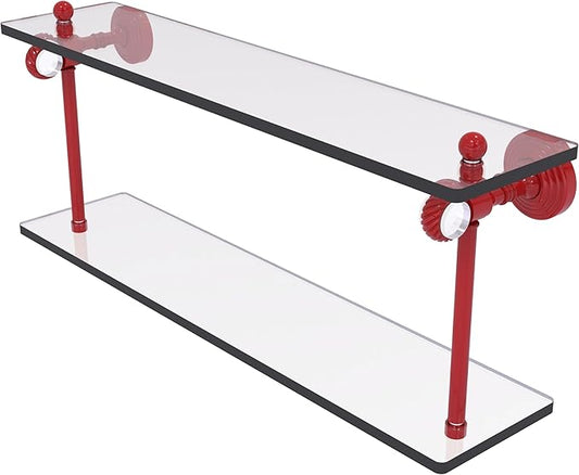 Allied Brass PG-2T-22-FER Pacific Grove Collection 22 Inch Two Tiered Glass Shelf with Twisted Accents, Fire Engine Red