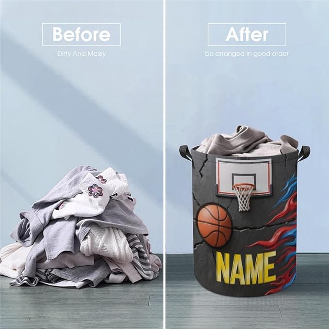 Personalized Basketball Laundry Hamper Custom Name Funny Dirty Clothes Laundry Basket Portable Storage Basket For Home Bathroom Family Basketball Lovers Xmas Birthday (style 15)