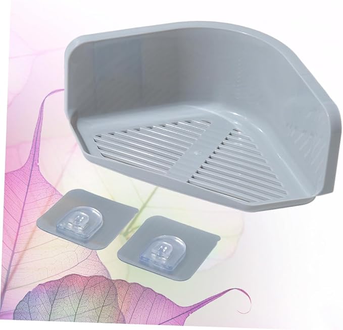 VILLCASE 2sets 2pcs No Punching Triangle Mounted Corner Shelf for Bathroom Kitchen Storage Grey White Durable Plastic Easy Installation Space Saving Design Draining Feature 2pcs*2