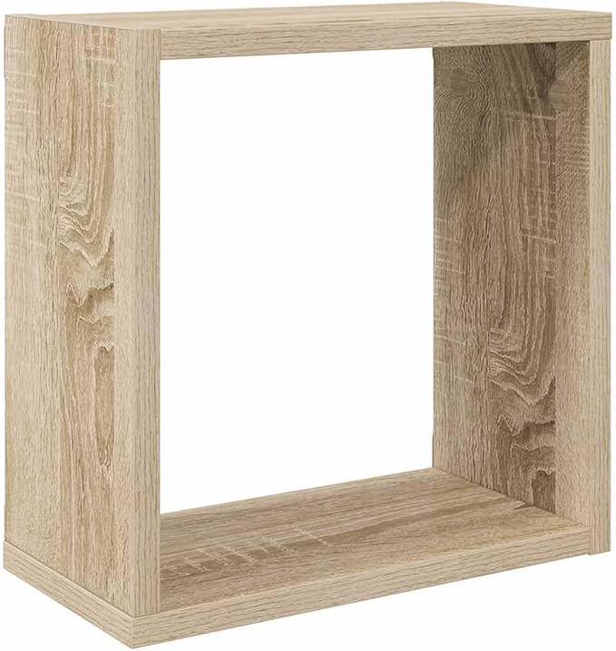 Set of 2 Floating Cube Shelves, Sonoma Oak Wall Mounted Storage Display Shelves for Bedroom Living Room, Modern Minimalist Square Decor Unit, 11.8 x 11.8 inch